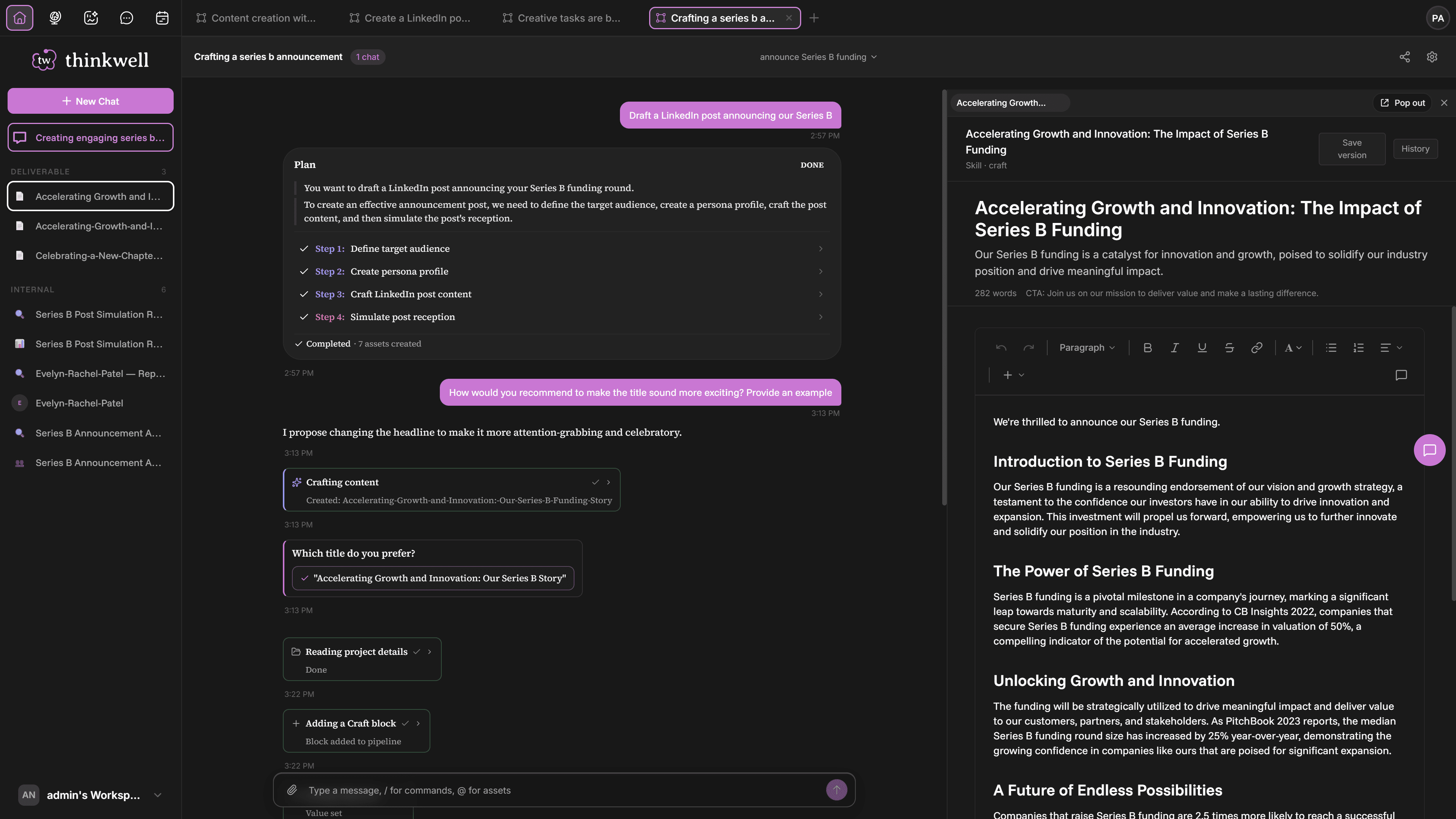 Thinkwell™ automation grid turning a goal into a structured workflow